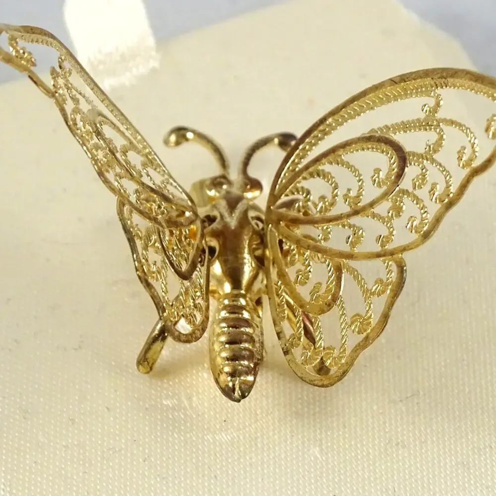 Vintage Gold Tone Trembler Butterfly Brooch | Movable Flutter Wings Spring Pin